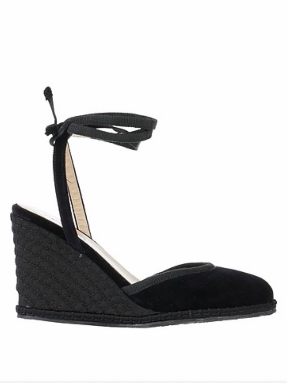 Vibi Venezia Cross Grain Cotton Velvet Wedge Black Lace up size US 8.5 / 39